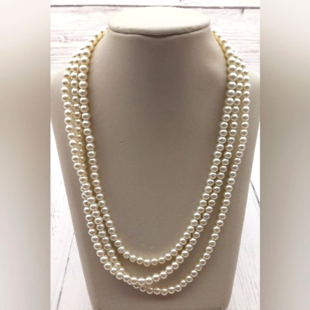 3 Strand Adjustable  Faux Pearl Necklace Choker New